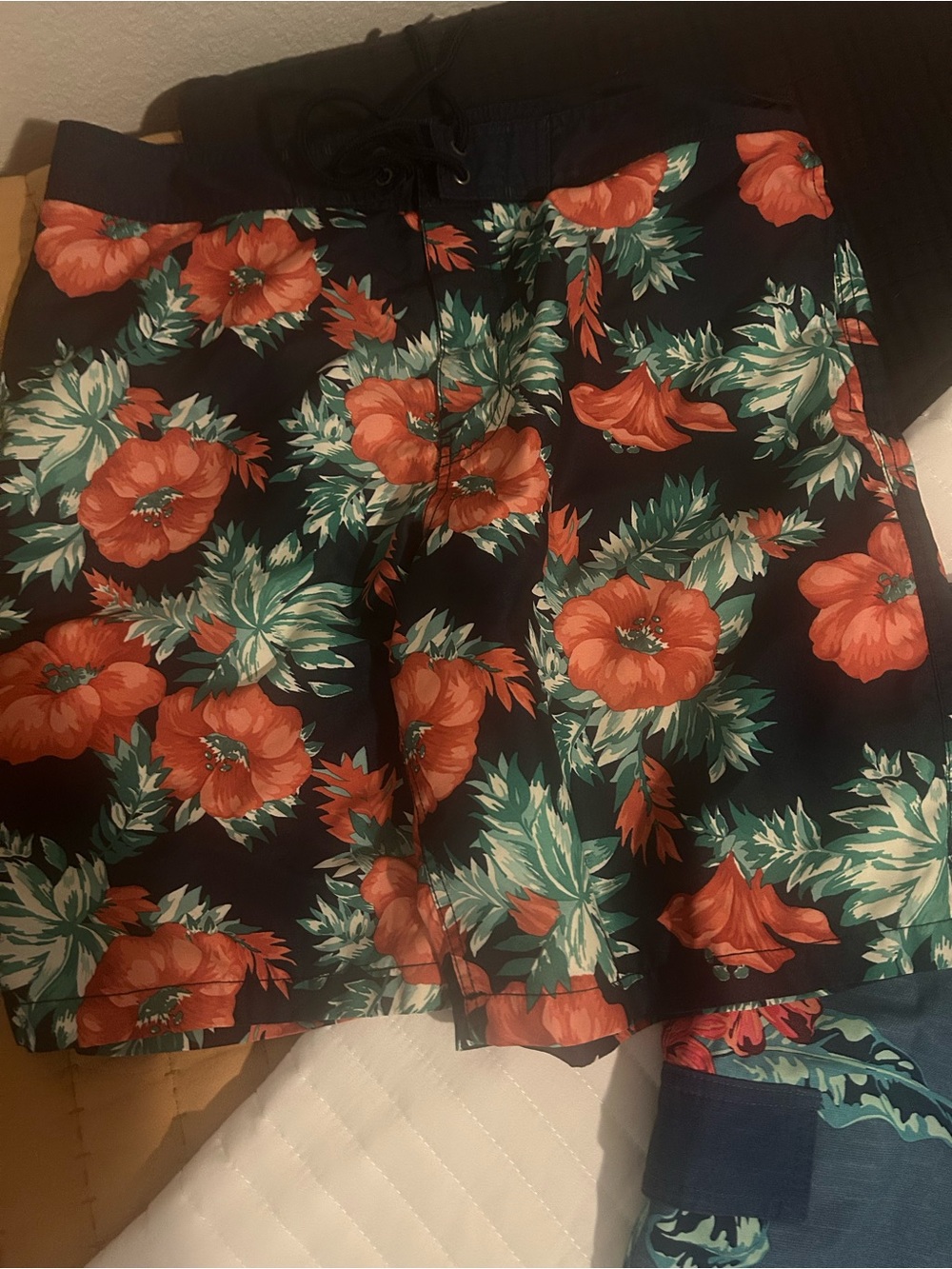Men's Black Floral Hybrid Shorts with Orange Floral Print